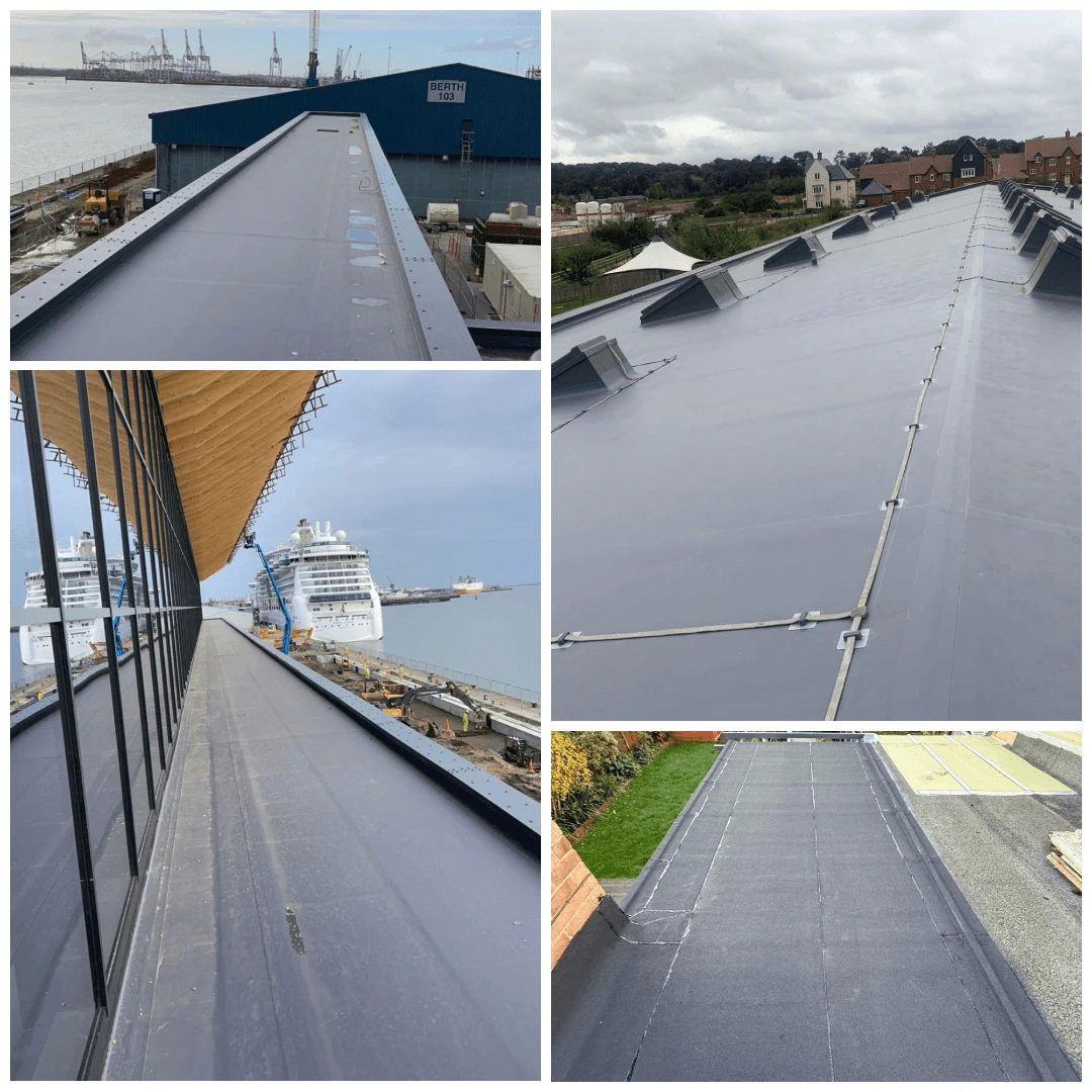 Collage of flat roof installations.